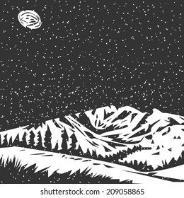 Abstract winter landscape. Geometric design. Conceptual black and white background. Stylized nature design background, for poster, flyer, cover, brochure. Easy to edit. Vector illustration - EPS10.