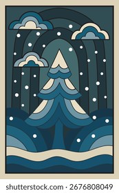 Paisagem de inverno abstrata - Ilustração de árvore geométrica e neve