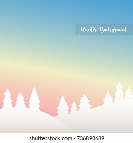 Resumen del paisaje invernal con montañas y sillhouettes de pinos. Fondo de invierno. Ilustración del vector
