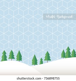 Abstract winter landscape with mountains and pine trees. Winter background. Vector illustration