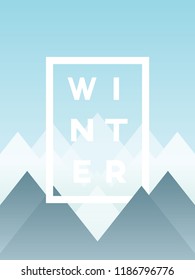 Abstract winter landscape vector background with text in frame. Winter season poster or banner. Eps10 vector illustration.