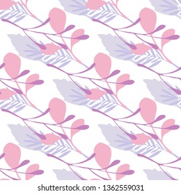 Abstract winter leaves and branches vector seamless pattern on white background. Backdrop flat style for textile or book covers, wallpapers, design, graphic art, wrapping