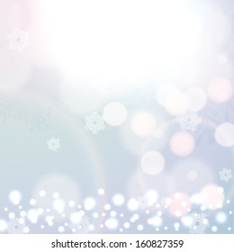 Abstract winter light colors snowflakes background 