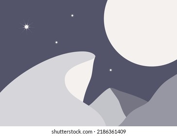 Abstract winter mountains and hills illustrations in modern minimalists style. Contemporary landscape with snow-capped peaks is perfect for social media, site, wall art, posters, cards, print