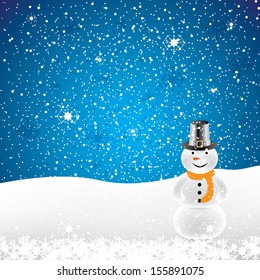 Abstract winter night blue background with snowman