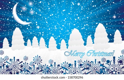Abstract winter night blue background with pine 
