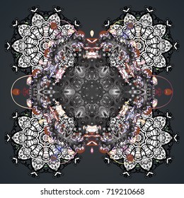Abstract winter ornament. Isolated cute snowflakes on colorful background. Round vector snowflake. Vector illustration. Fine snowflake.