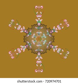 Abstract winter ornament. Isolated cute snowflakes on colorful background. Vector illustration. Fine snowflake. Round vector snowflake.