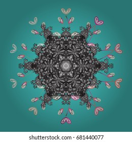 Abstract winter ornament. Vector illustration. Round vector snowflake. Fine snowflake. Isolated cute snowflakes on colorful background.