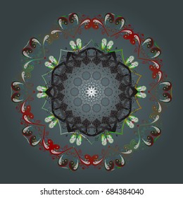 Abstract winter ornament. Vector illustration. Fine snowflake. Isolated cute snowflakes on colorful background. Round vector snowflake.
