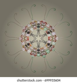 Abstract winter ornament. Vector illustration. Isolated cute snowflakes on colorful background. Round vector snowflake. Fine snowflake.