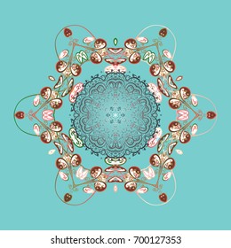 Abstract winter ornament. Vector illustration. Fine snowflake. Isolated cute snowflakes on colorful background. Round vector snowflake.