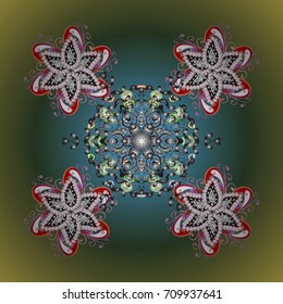 Abstract winter ornament. Vector illustration. Round vector snowflake. Fine snowflake. Isolated cute snowflakes on colorful background.