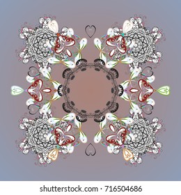 Abstract winter ornament. Vector illustration. Fine snowflake. Isolated cute snowflakes on colorful background. Round vector snowflake.