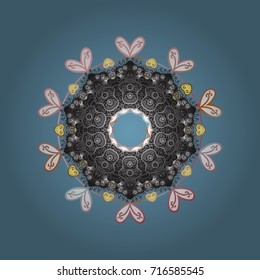 Abstract winter ornament. Vector illustration. Isolated cute snowflakes on colorful background. Round vector snowflake. Fine snowflake.
