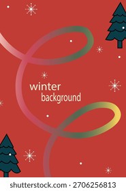 abstract winter poster of vibrant gradient color line shapes wave Winter holidays red background mobile wallpaper with snowflakes. Winter card design  greeting card or banner.