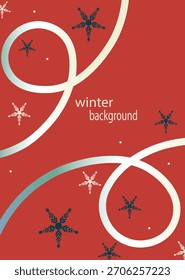 Cartel abstracto del invierno de la onda vibrante de la línea del color del gradiente Vacaciones de invierno Fondo de pantalla móvil rojo del fondo con los copos de Formas. Tarjeta de felicitación de diseño de tarjeta de invierno o Anuncio.