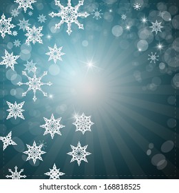 Abstract Winter Retro Background with Snowflakes, Stars