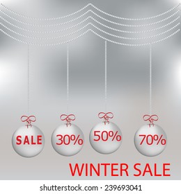 Abstract Winter sale background with balls. Vector illustration.