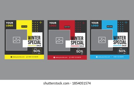 abstract Winter sale banner design template Set, Square post web banner. Modern Geometric Set of Editable minimal square banner template, Social Media Post ads banner, flyer, invitation card.

