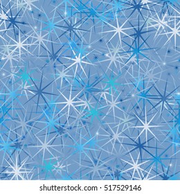 Abstract winter seamless pattern. Winter background in blue colors. Snowflakes, halftones.