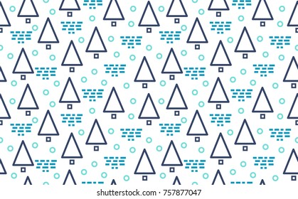 Abstract winter seamless pattern with christmas trees  and snow.  Winter wood background. Geometric style. Vector.