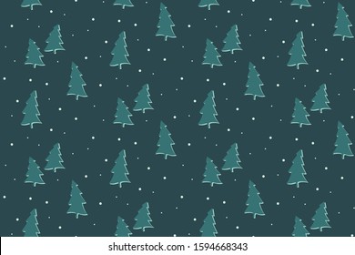 Abstract winter seamless pattern with fir-trees and snow. Vector illustration.