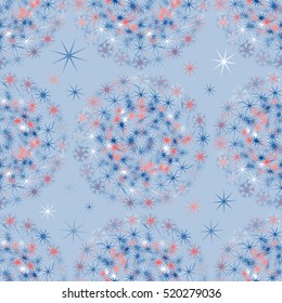 Abstract winter seamless pattern with mandalas. Winter background in blue colors. Snowflakes, halftones.