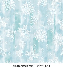 Abstract winter seamless pattern on blue watercolor background. Scandinavian theme. Geometric decor of polka dots.Perfect for design templates, wallpaper, wrapping, fabric and textile.