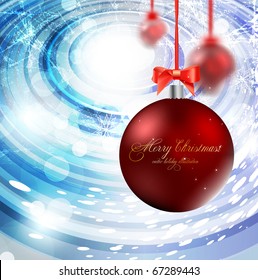 Abstract winter shiny background with christmas baubles. Vector