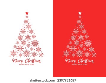 Abstract Winter Snow Flakes Christmas Tree. Christmas Ornament Tree Illustration Vector.