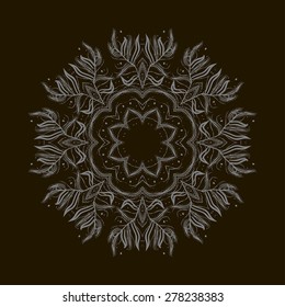 Abstract winter snowflake. Ornament frame in Victorian style. Element for design. It can be used for decorating of invitations, cards, decoration for bags and clothes.