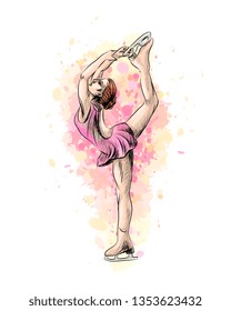 Abstract winter sport Figure skating girl from splash of watercolors. Winter sport. Vector illustration of paints.