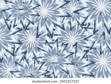 Abstrakter Wintersternhintergrund für Textilien oder Stoffe. Gemusterter grau-hellblauer Schneeflocken-Hintergrund für Geschäftskonzepte, Cover, Scrapbooking, Fliesen, Modetrends und Innenraumlösungen, etc.