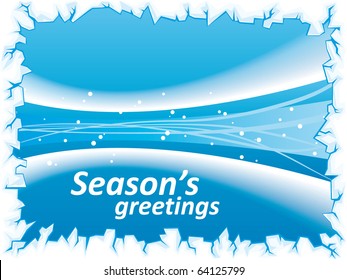 Abstract winter stream blue background with waves and ice border