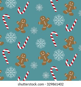Abstract winter template for Christmas card with cute and funny snowmen. Winter pattern