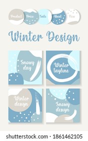 Abstract winter template snow backgrounds for post and stories social media banner.Snowy frame templates.Vector cover.Mockup for personal blog or shop.Layout for promotion.Endless square photos puzzle