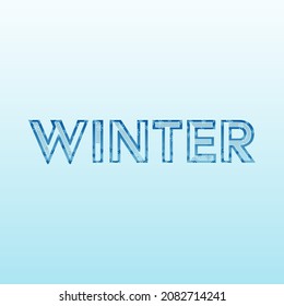 Abstrakter Wintertext-Vektor. Winterbrief mit blauen Schneeflocken. Vektorgrafik.