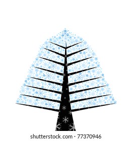 Abstract winter tree with beautiful snow flakes