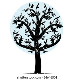 Árbol de invierno abstracto con copos de nieve sobre fondo blanco