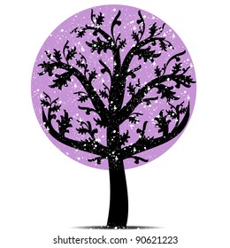 Abstract winter tree with snowflakes on white background