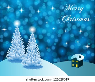 Abstrakte Winter-Vektorhintergrund-Szene mit schneebedeckten Weihnachtsbäumen.