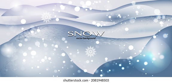 Abstract winter vector background with snowdrifts and snowflakes