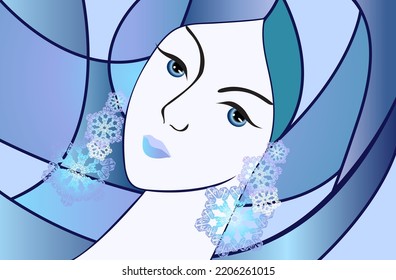 abstract winter vector pattern with stained glass elements and girl face