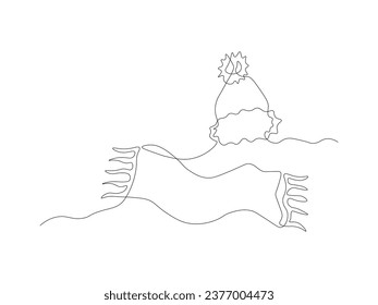 Abstracto Invierno Carne cálida y sombrero con dibujo de una línea continua Pompom