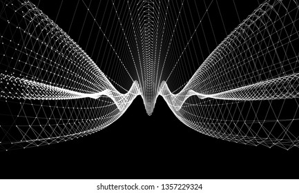 Abstract wire background  communication. Scientific futuristic concept. Equalizer audio wave with triangular.