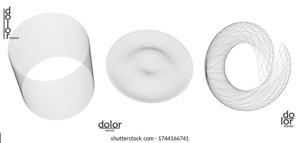Abstract wire frame vector object set. 3D digital surface. Geometric structure o computer modeling geometric shape. Low poly logo isolated on white. Futuristic art design element.
