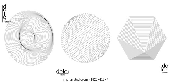Abstract wire frame vector object set. 3D digital surface. Geometric structure o computer modeling geometric shape. Low poly logo isolated on white. Futuristic art design element.
