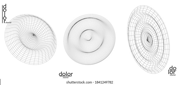 Abstract wire frame vector object set. 3D digital surface. Geometric structure o computer modeling geometric shape. Low poly logo isolated on white. Futuristic art design element.
