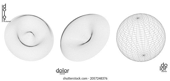 Abstract wire frame vector object set. 3D digital surface. Geometric structure o computer modeling geometric shape. Low poly logo isolated on white. Futuristic art design element.
